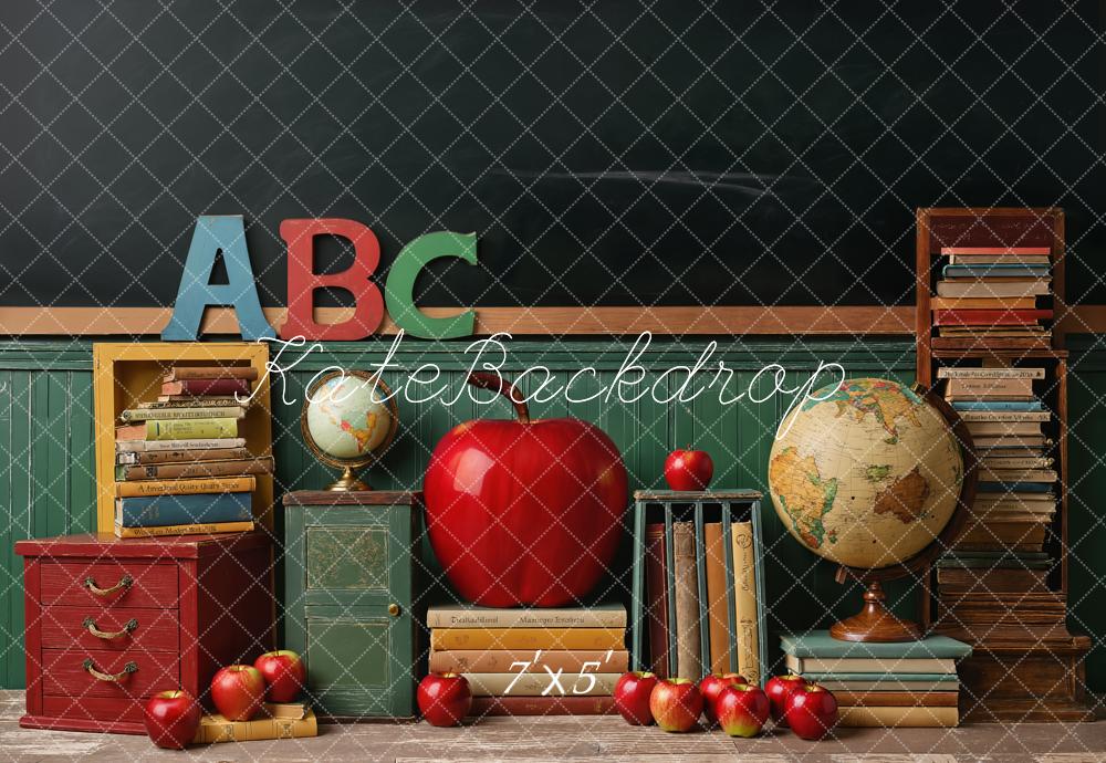 Kate Back to School Chalkboard Classroom Globe Backdrop Designed by Emetselch - Kate Backdrop AU