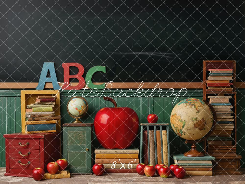 Kate Back to School Chalkboard Classroom Globe Backdrop Designed by Emetselch - Kate Backdrop AU