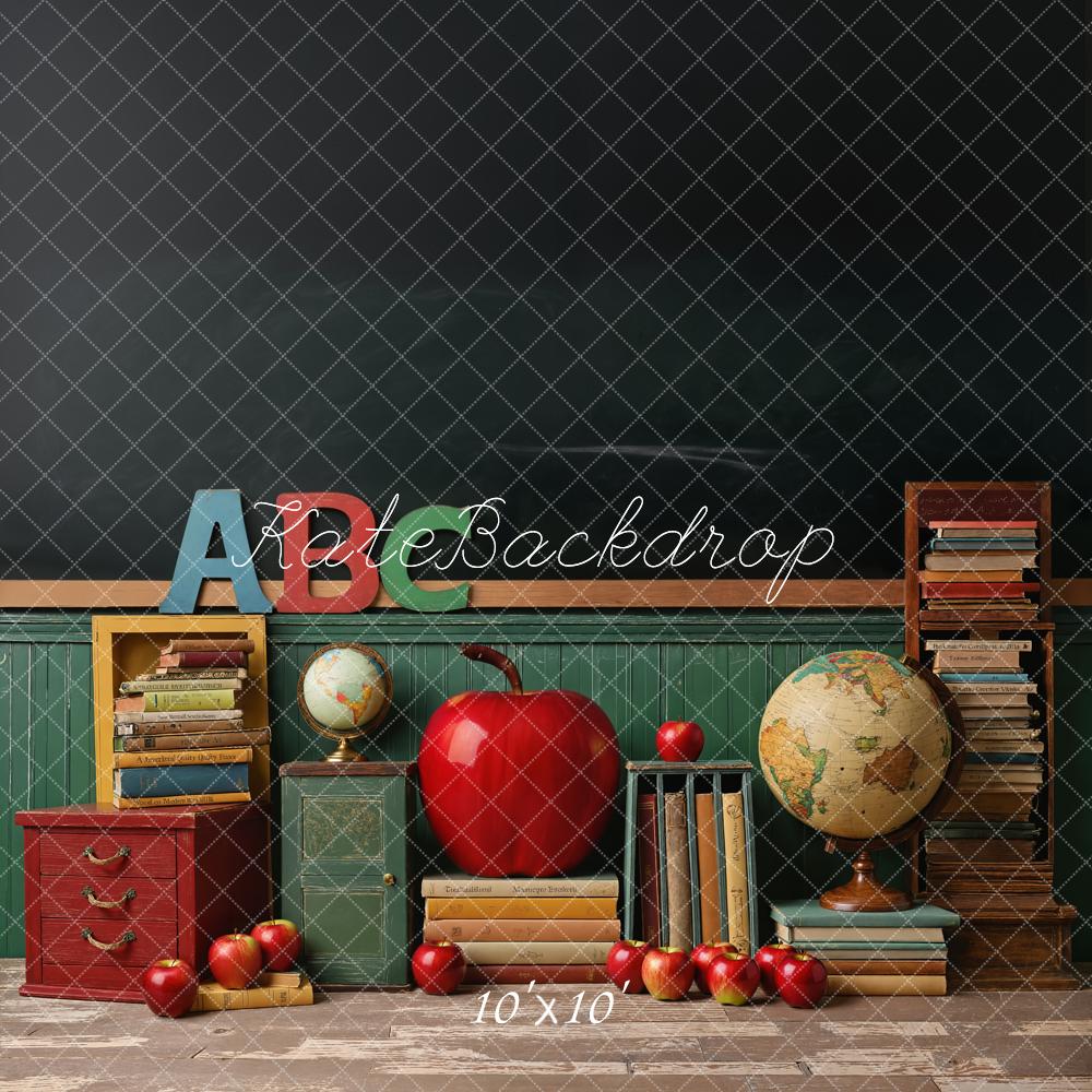 Kate Back to School Chalkboard Classroom Globe Backdrop Designed by Emetselch - Kate Backdrop AU