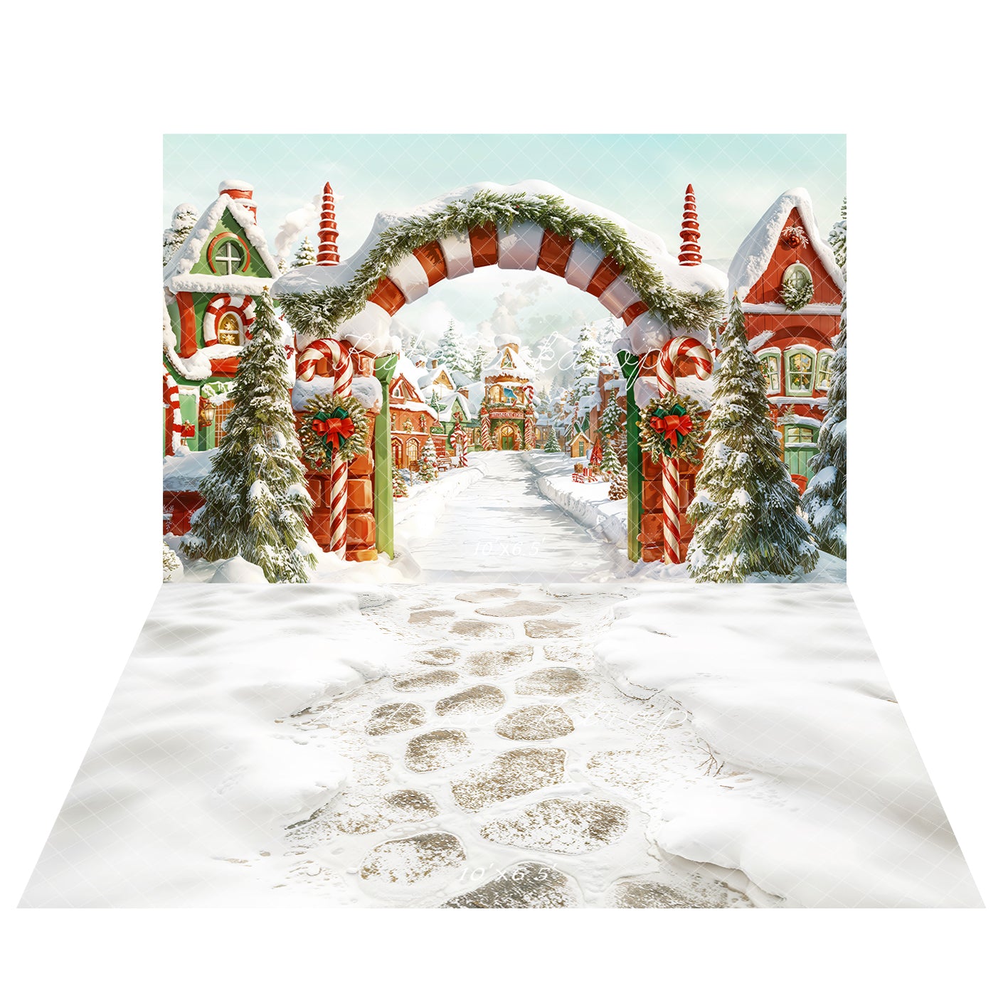 Kate Christmas Snow Village Arch Backdrop+Stone Snow Floor Backdrop for Photography - Kate Backdrop AU