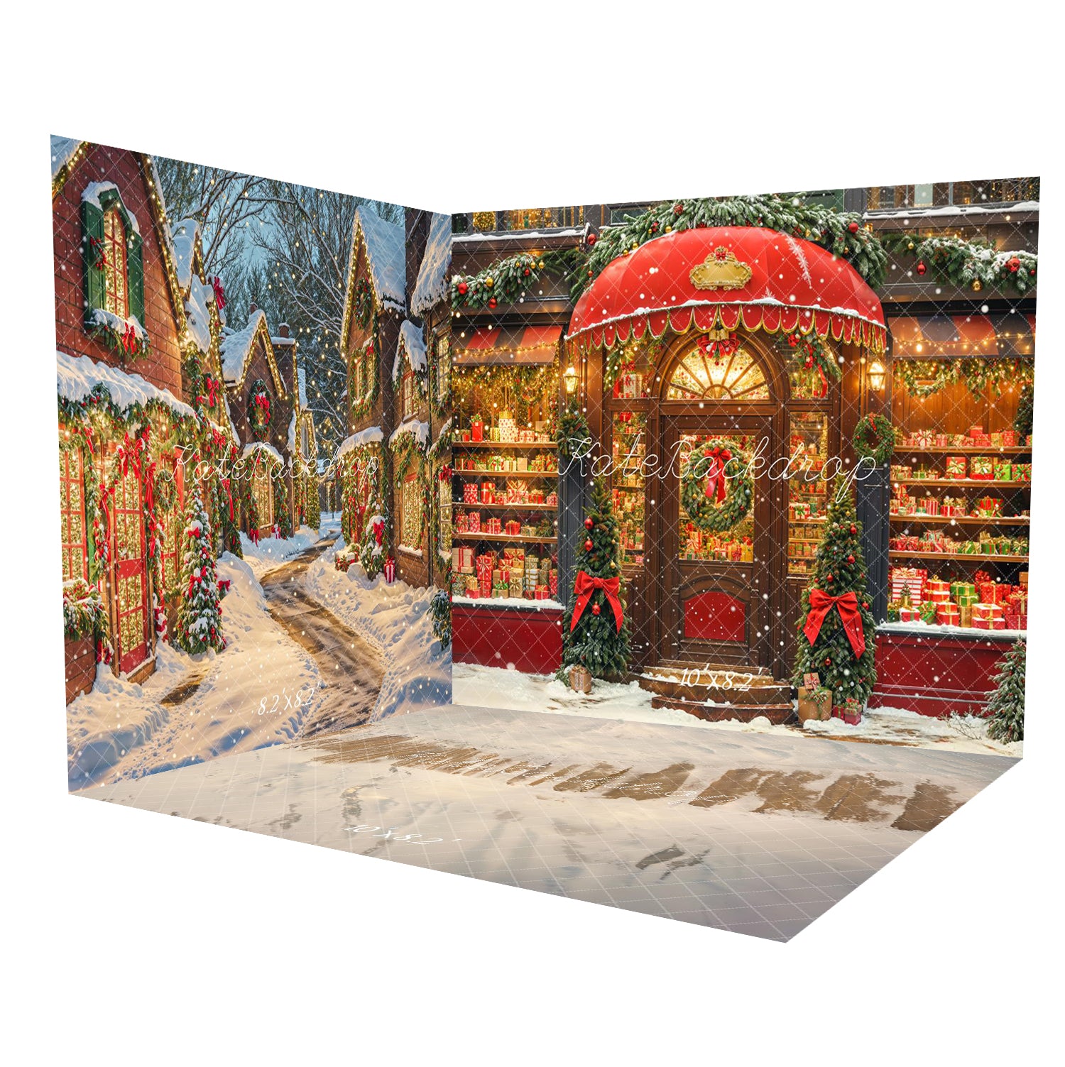 Kate Christmas Gift Shop Street Room Set(8ftx8ft&10ftx8ft&8ftx10ft) - Kate Backdrop AU
