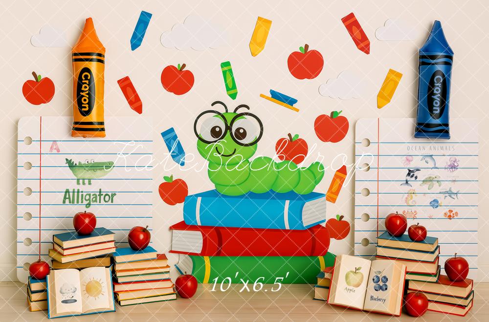 Kate Back to School Bookworm Backdrop Designed by Patty Roberts - Kate Backdrop AU