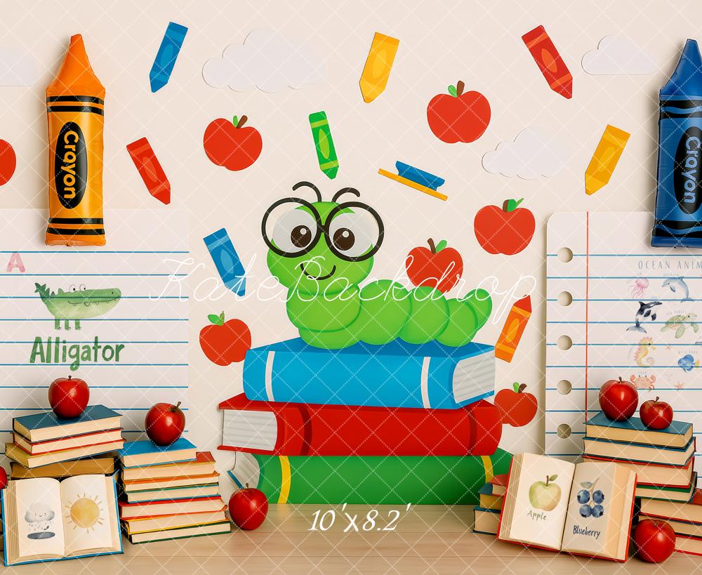 Kate Back to School Bookworm Backdrop Designed by Patty Roberts - Kate Backdrop AU