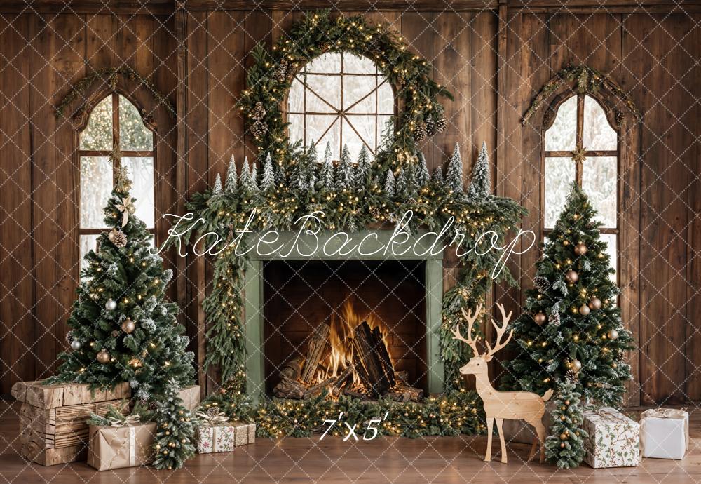 Kate Wood Christmas Fireplace Deer Backdrop Designed by Emetselch - Kate Backdrop AU