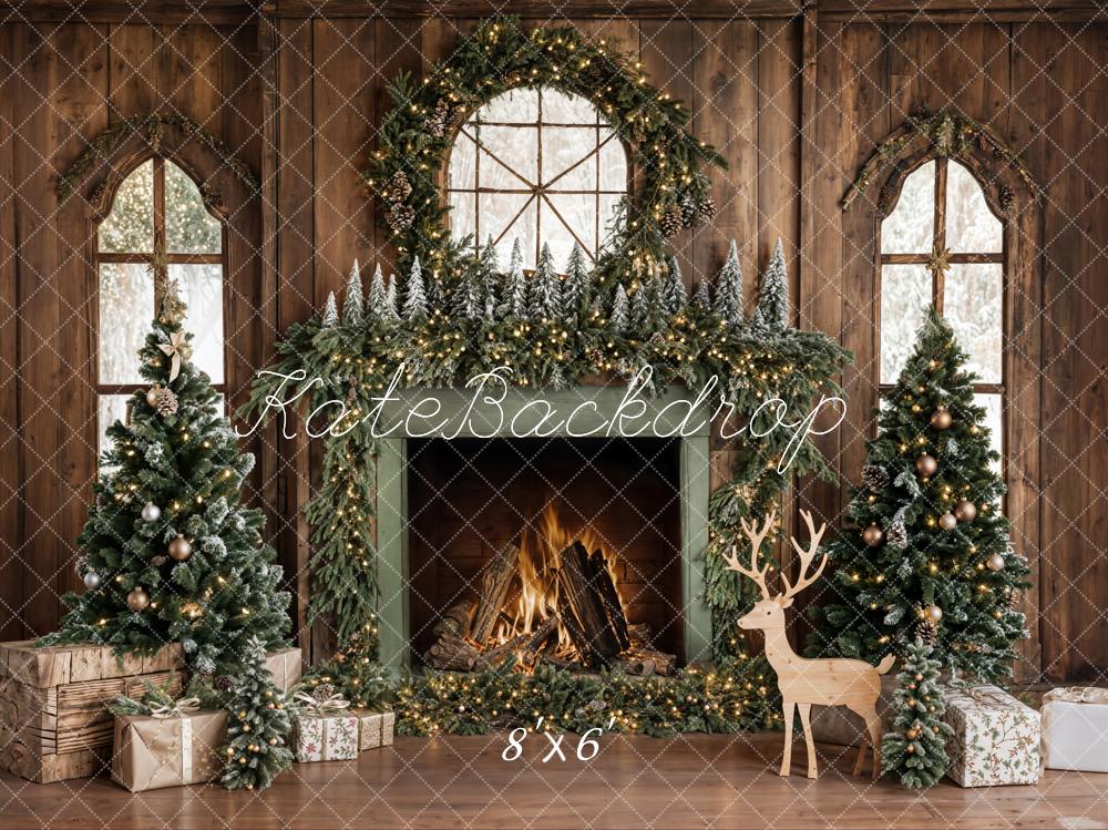Kate Wood Christmas Fireplace Deer Backdrop Designed by Emetselch - Kate Backdrop AU