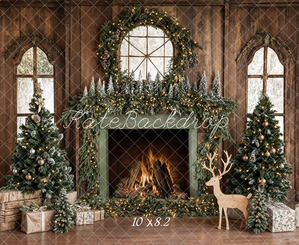 Kate Wood Christmas Fireplace Deer Backdrop Designed by Emetselch - Kate Backdrop AU
