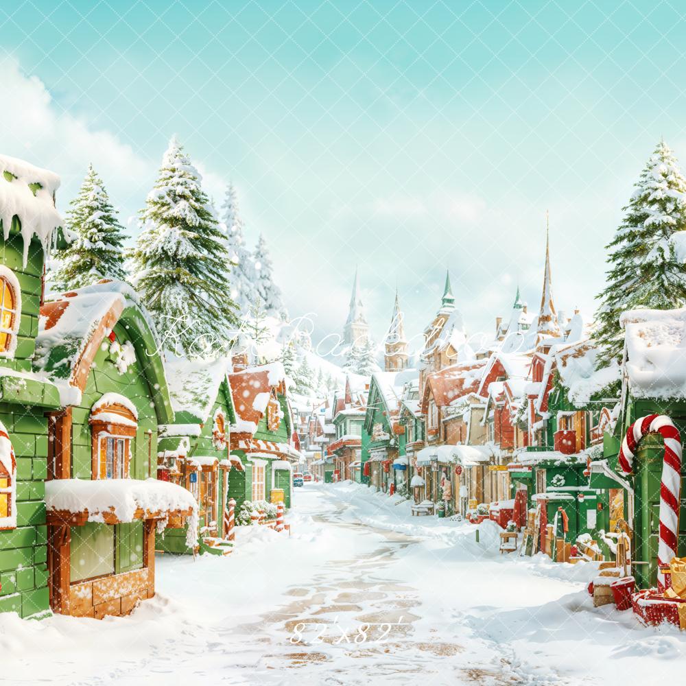 Kate Christmas Village Candy Snowy Backdrop Designed by Chain Photography - Kate Backdrop AU