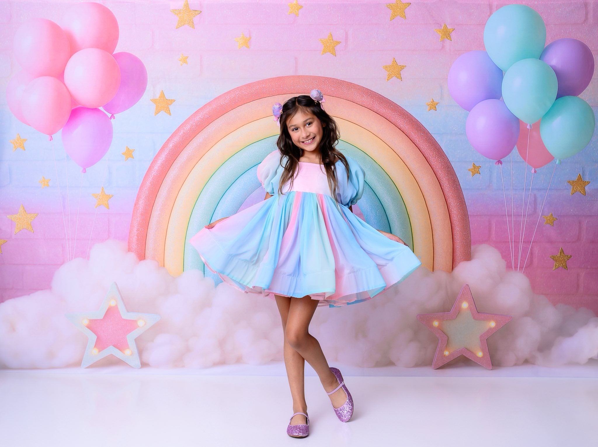 Kate Rainbow Cloud Balloon Backdrop Designed by Ashley Paul - Kate Backdrop AU