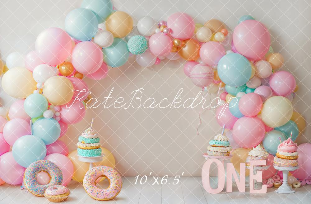 Kate Pink Donut 1st Birthday Balloon Backdrop Designed by Emetselch - Kate Backdrop AU