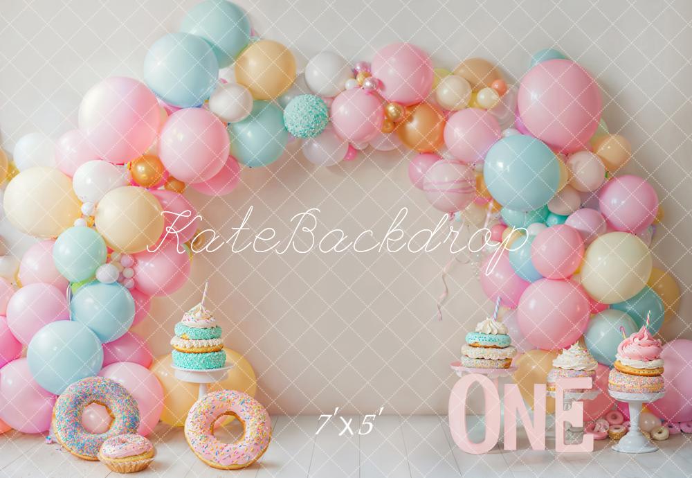 Kate Pink Donut 1st Birthday Balloon Backdrop Designed by Emetselch - Kate Backdrop AU