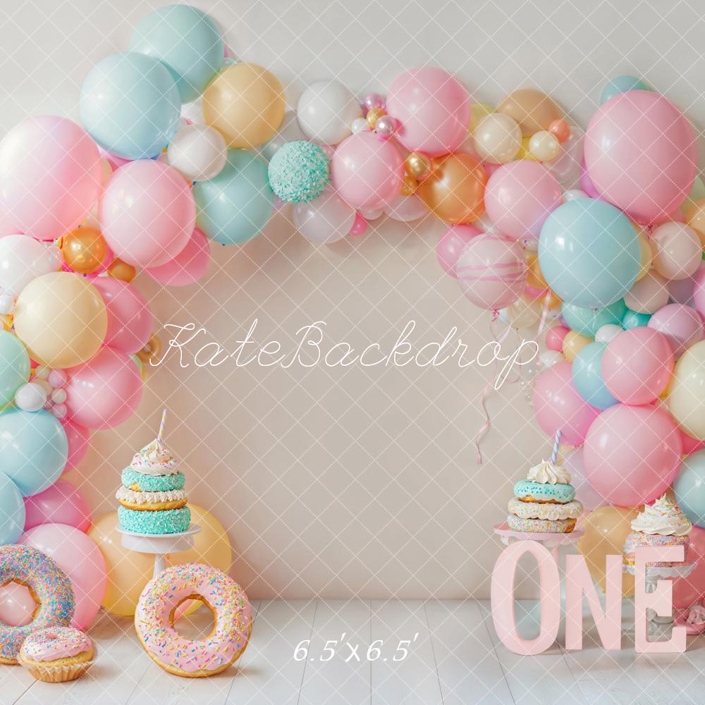 Kate Pink Donut 1st Birthday Balloon Backdrop Designed by Emetselch - Kate Backdrop AU