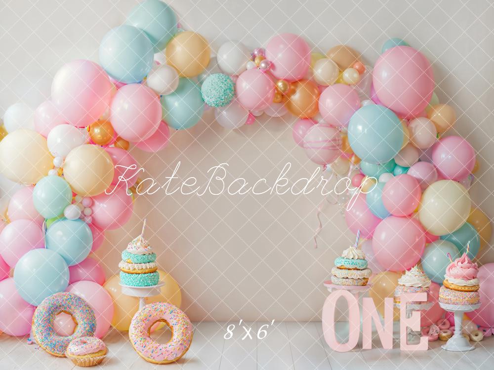 Kate Pink Donut 1st Birthday Balloon Backdrop Designed by Emetselch - Kate Backdrop AU