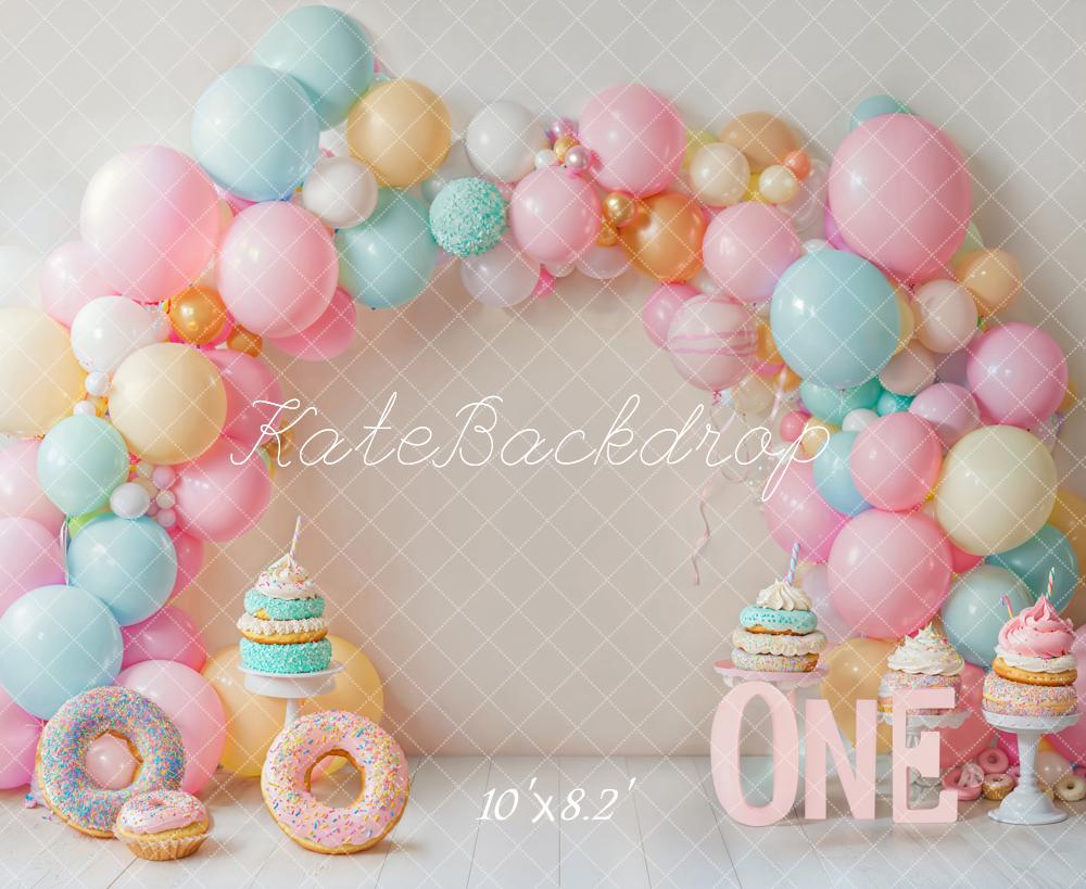 Kate Pink Donut 1st Birthday Balloon Backdrop Designed by Emetselch - Kate Backdrop AU