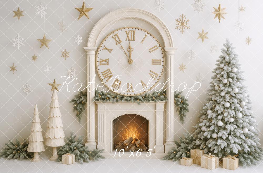 Kate Elegant Neutral Christmas Clock Backdrop Designed by Patty Roberts - Kate Backdrop AU