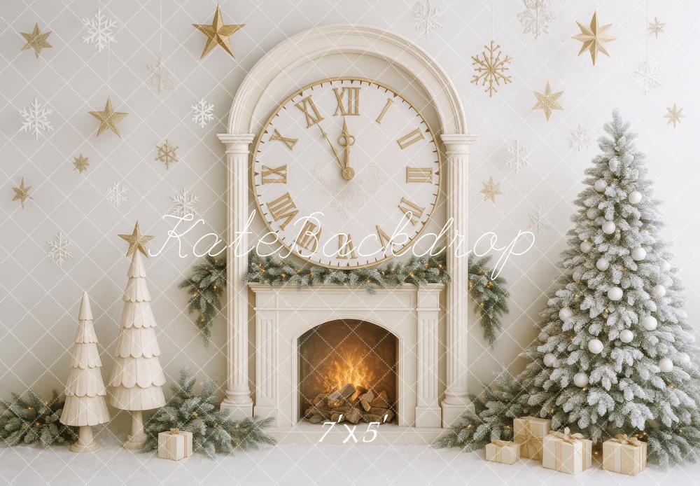 Kate Elegant Neutral Christmas Clock Backdrop Designed by Patty Roberts - Kate Backdrop AU