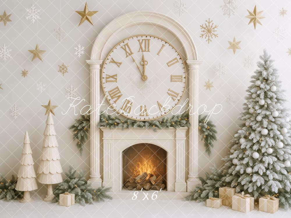 Kate Elegant Neutral Christmas Clock Backdrop Designed by Patty Roberts - Kate Backdrop AU