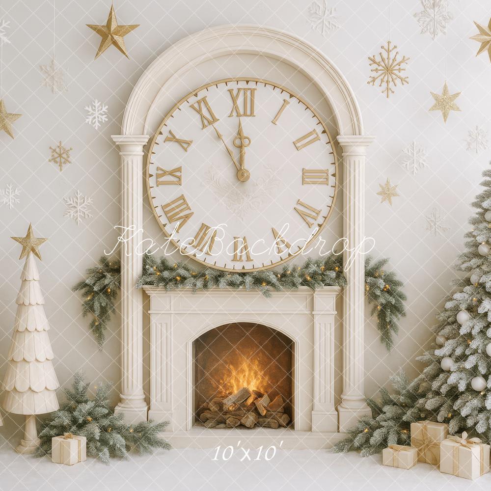 Kate Elegant Neutral Christmas Clock Backdrop Designed by Patty Roberts - Kate Backdrop AU