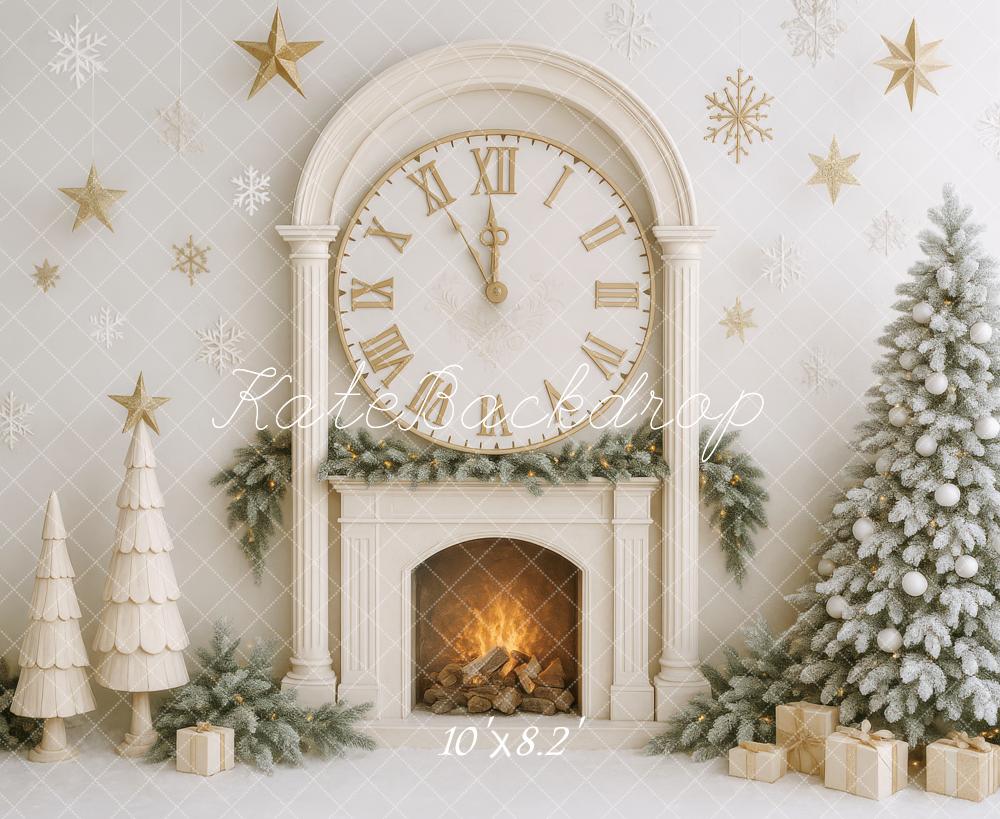 Kate Elegant Neutral Christmas Clock Backdrop Designed by Patty Roberts - Kate Backdrop AU