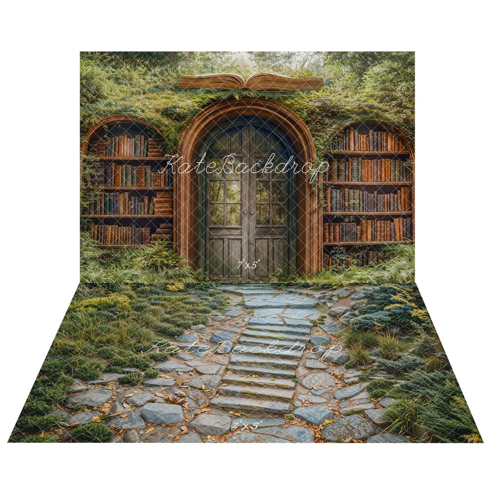 Kate Spring Bookstore Backdrop+Stone Stairway Floor Backdrop - Kate Backdrop AU