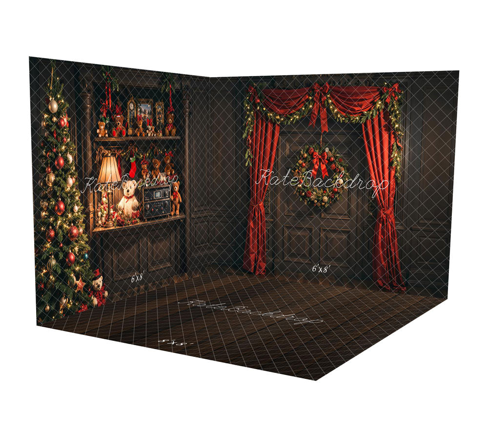Kate Dark Wood Door Christmas Tree Room Set - Kate Backdrop AU