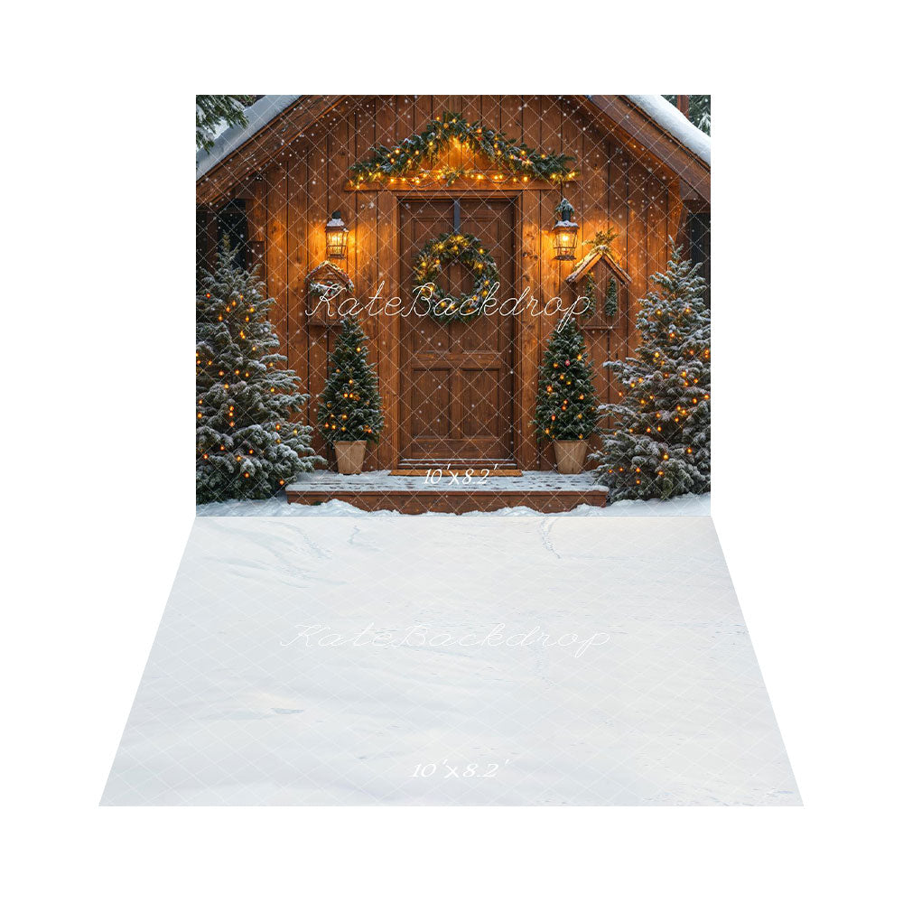 Kate Christmas Log Cabin Backdrop+Snowy Floor Backdrop - Kate Backdrop AU