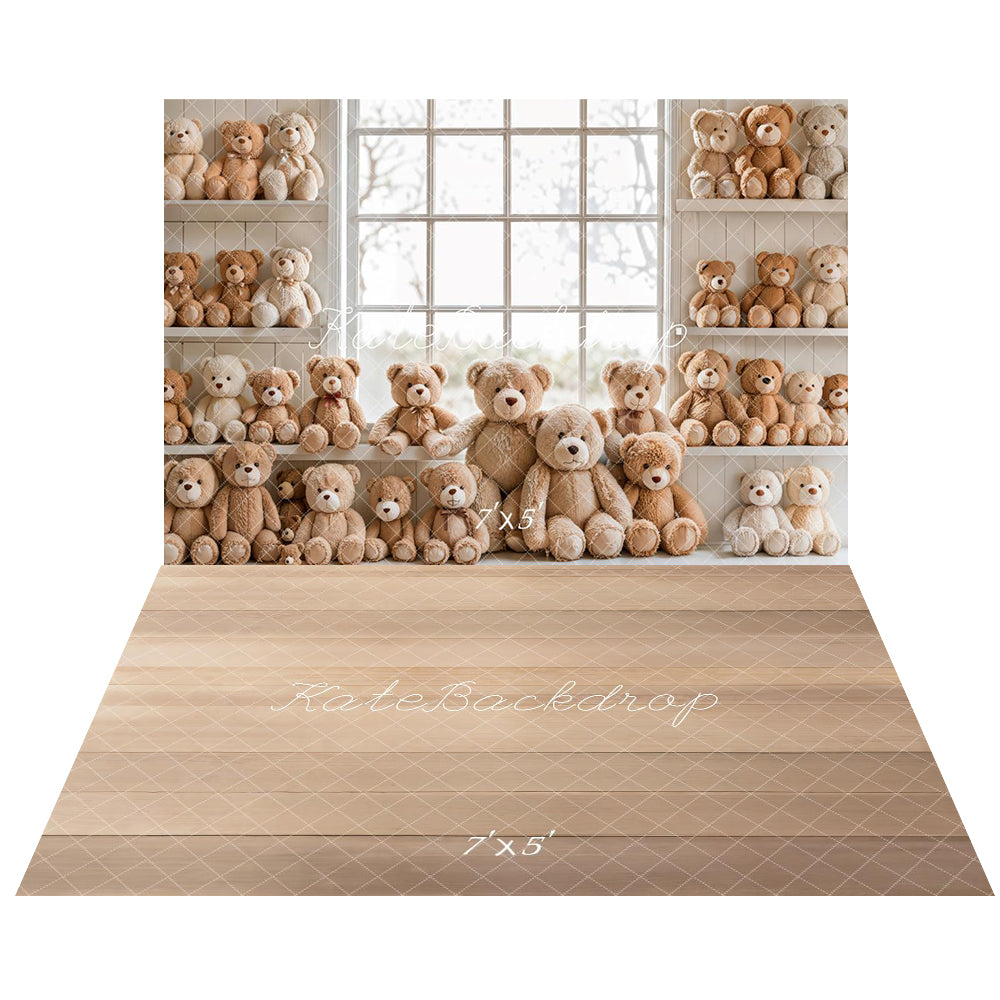 Kate Teddy Bear Window Backdrop+Wood Floor Backdrop - Kate Backdrop AU