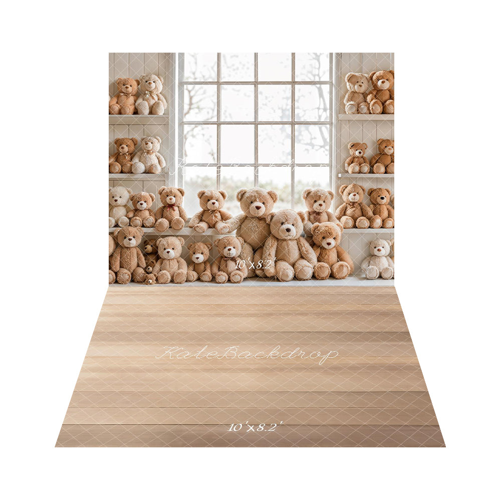 Kate Teddy Bear Window Backdrop+Wood Floor Backdrop - Kate Backdrop AU