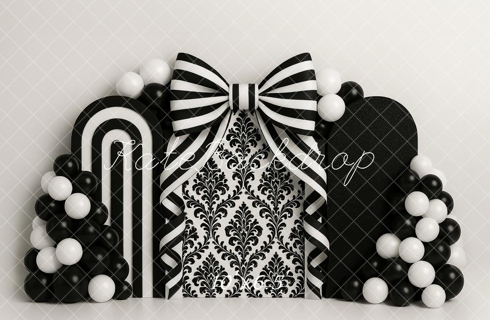 Kate Black Bows Balloons Backdrop Cake Smash Designed by Ashley Paul