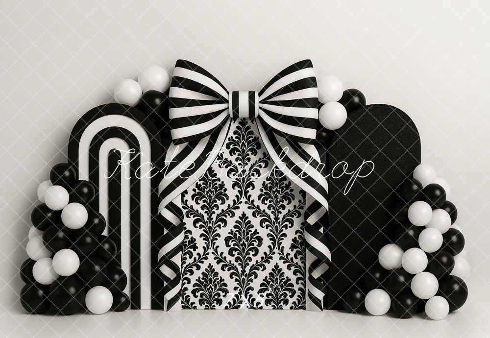 Kate Black Bows Balloons Backdrop Cake Smash Designed by Ashley Paul - Kate Backdrop AU