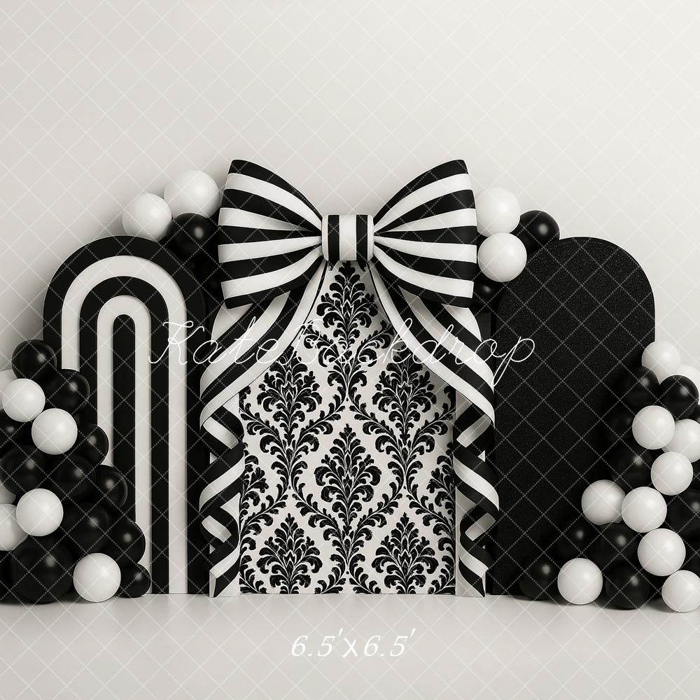 Kate Black Bows Balloons Backdrop Cake Smash Designed by Ashley Paul