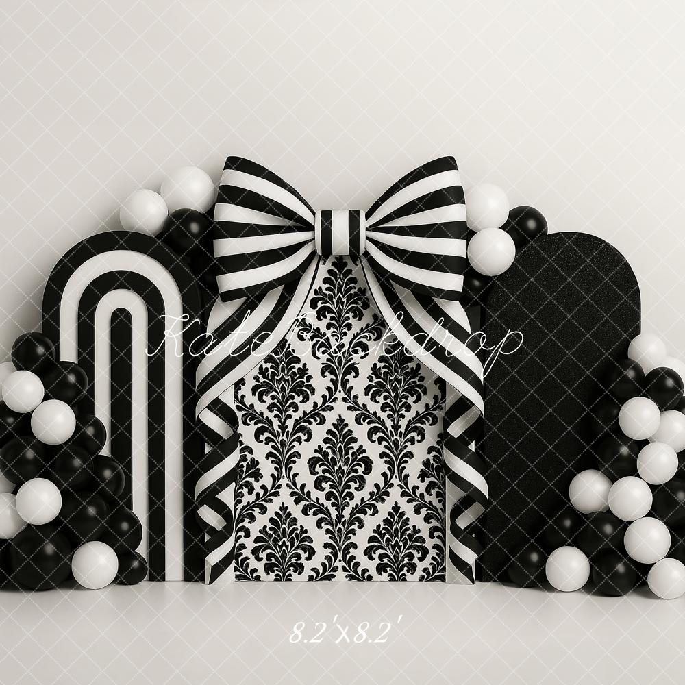Kate Black Bows Balloons Backdrop Cake Smash Designed by Ashley Paul