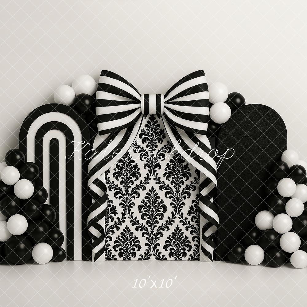 Kate Black Bows Balloons Backdrop Cake Smash Designed by Ashley Paul