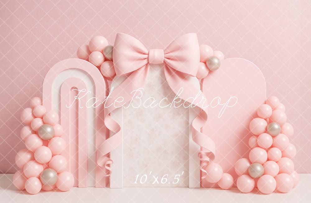 Kate Girls Pink Bows Backdrop Cake Smash Designed by Ashley Paul - Kate Backdrop AU