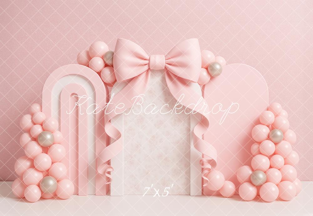Kate Girls Pink Bows Backdrop Cake Smash Designed by Ashley Paul - Kate Backdrop AU