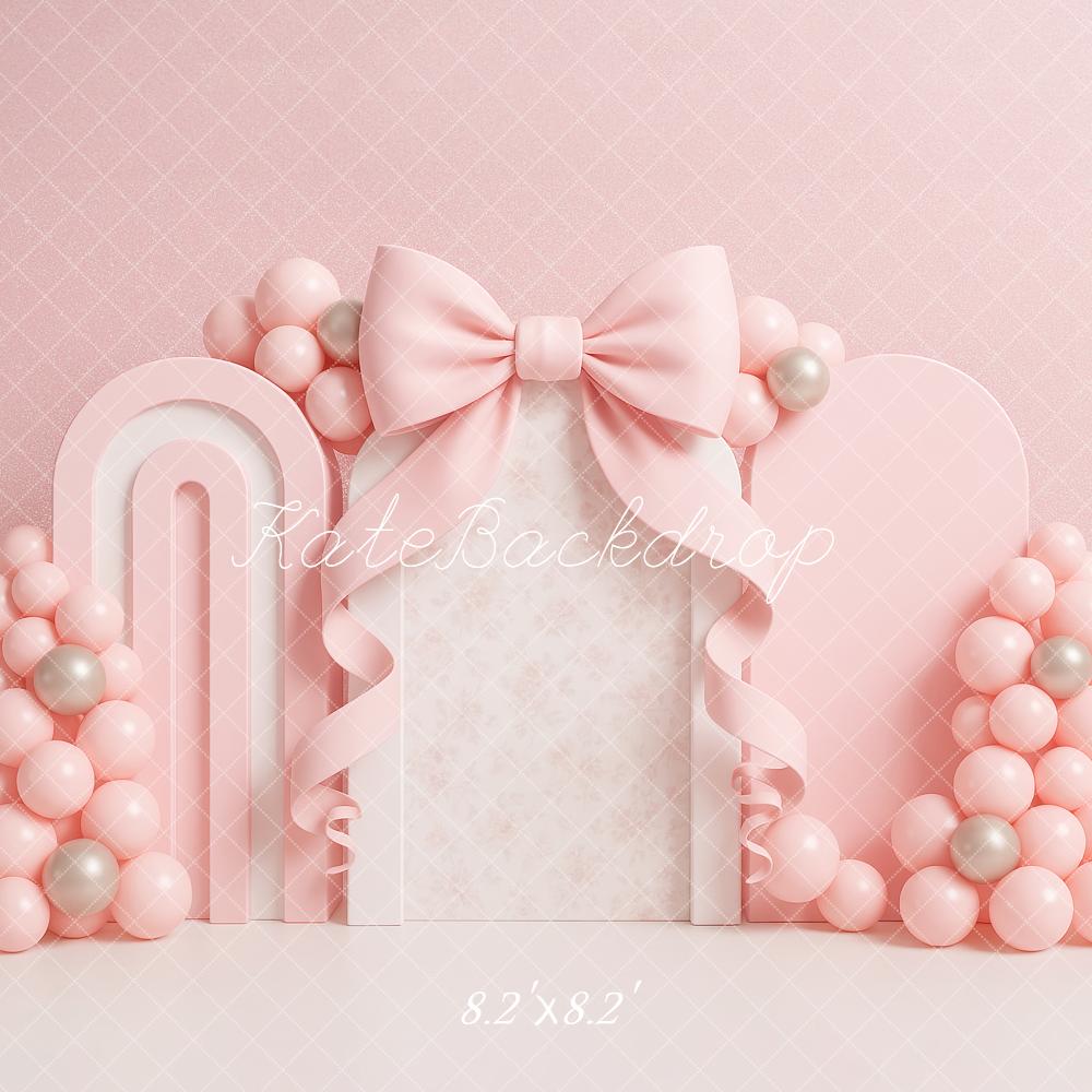 Kate Girls Pink Bows Backdrop Cake Smash Designed by Ashley Paul - Kate Backdrop AU