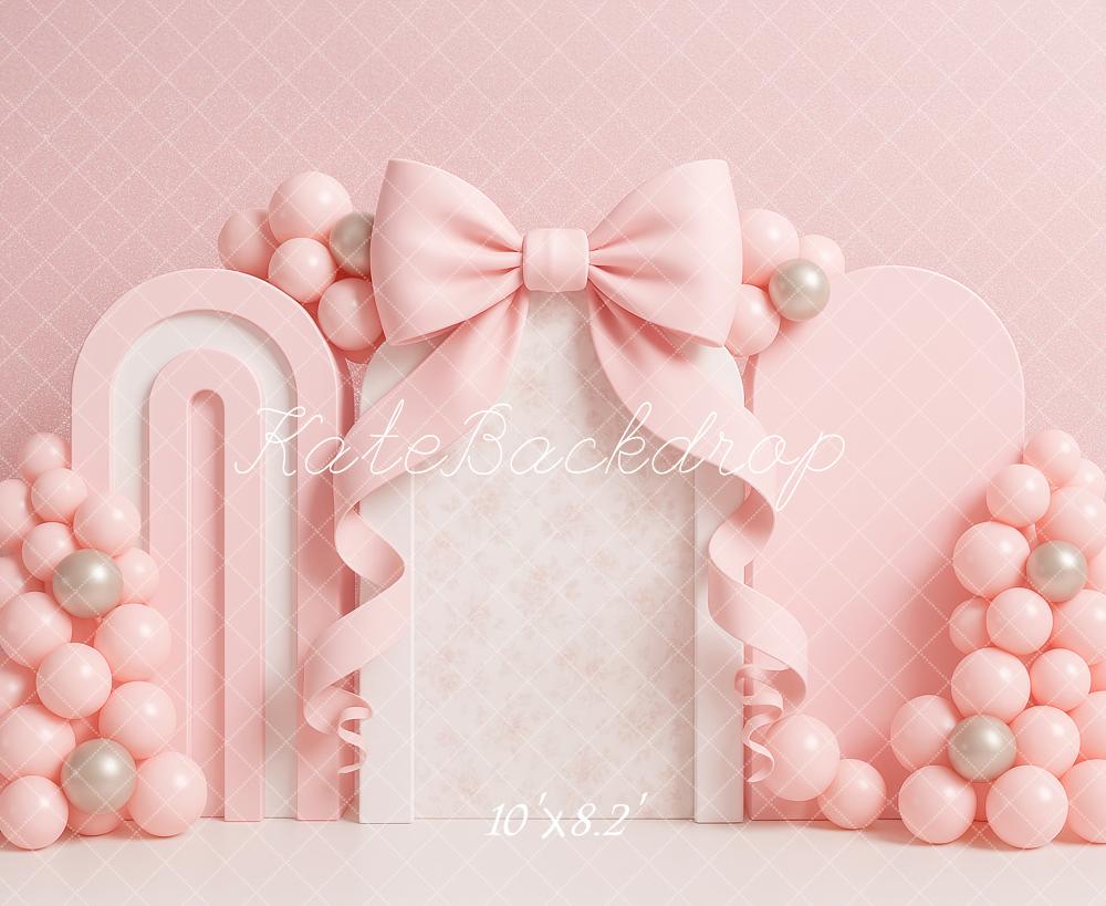 Kate Girls Pink Bows Backdrop Cake Smash Designed by Ashley Paul - Kate Backdrop AU