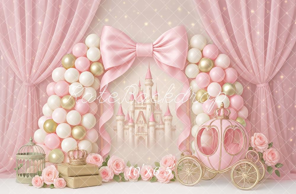 Kate Pink Bow Princess Castle Carriage Backdrop Designed by Ashley Paul - Kate Backdrop AU