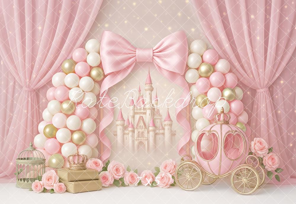Kate Pink Bow Princess Castle Carriage Backdrop Designed by Ashley Paul - Kate Backdrop AU
