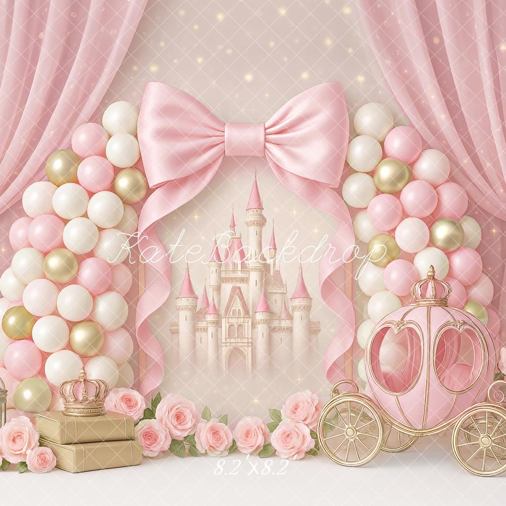 Kate Pink Bow Princess Castle Carriage Backdrop Designed by Ashley Paul - Kate Backdrop AU