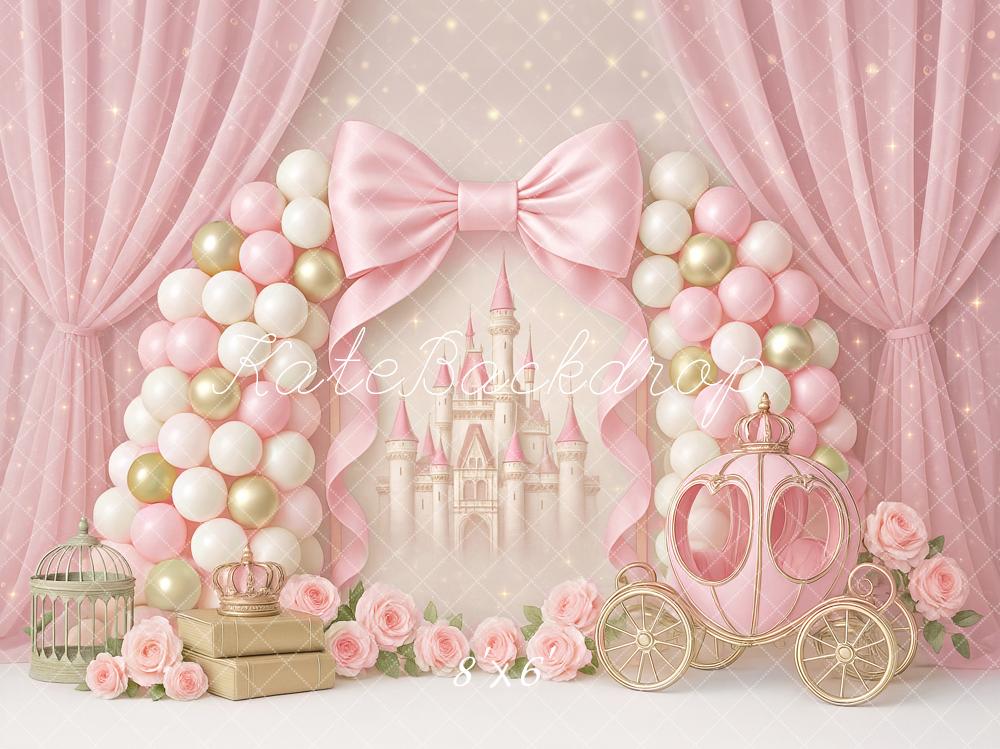 Kate Pink Bow Princess Castle Carriage Backdrop Designed by Ashley Paul - Kate Backdrop AU