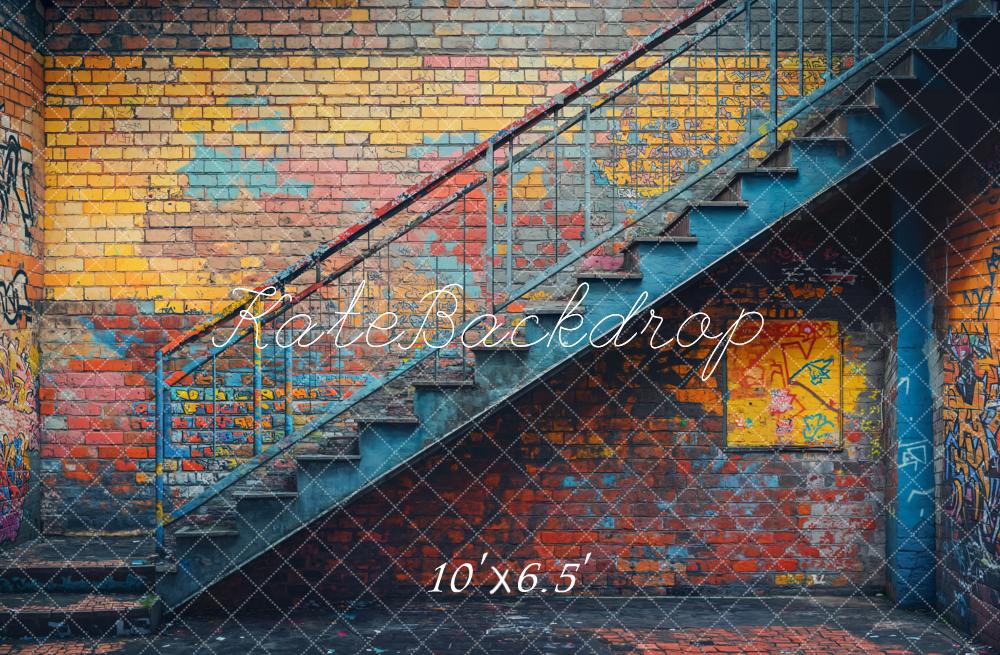 Kate Brick Wall Stairs Graffiti Backdrop Designed by Emetselch