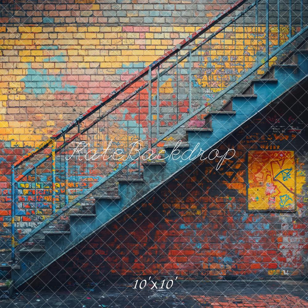 Kate Brick Wall Stairs Graffiti Backdrop Designed by Emetselch