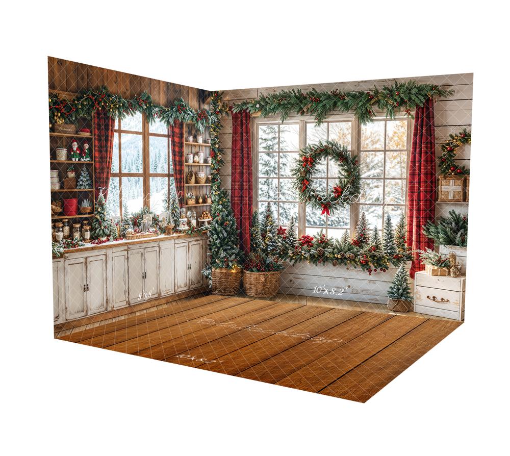 Kate Christmas Kitchen Window Wreath Room Set - Kate Backdrop AU