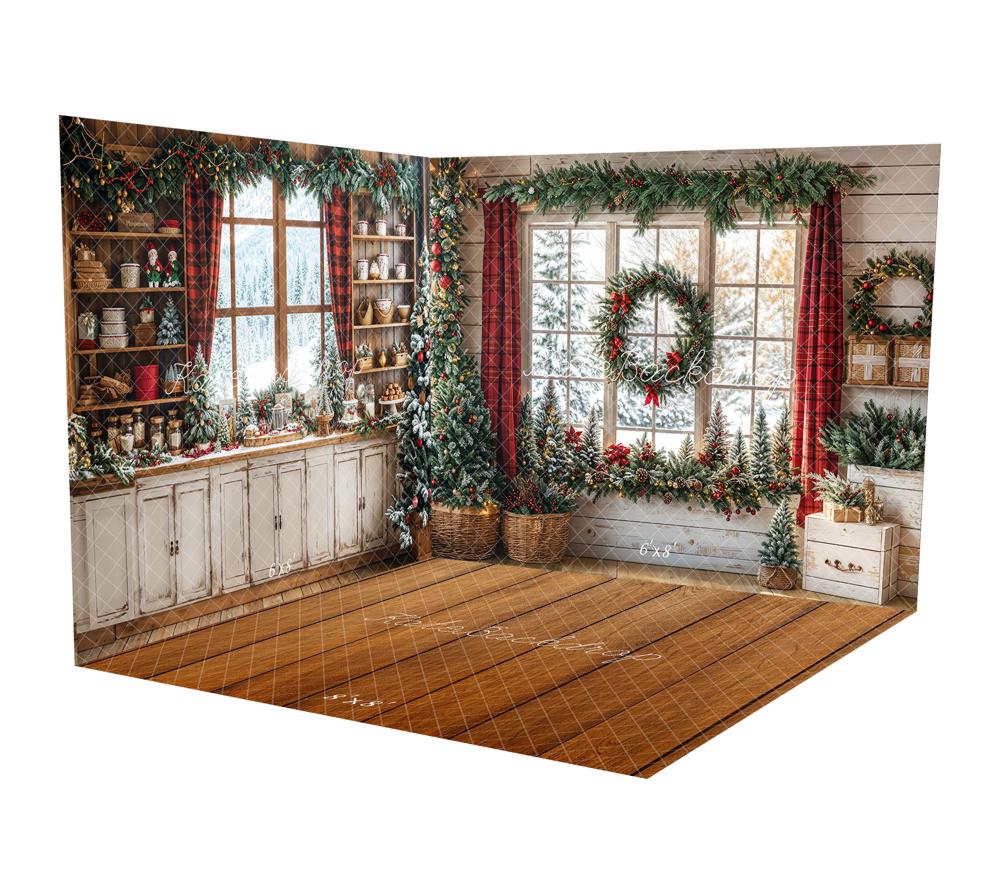 Kate Christmas Kitchen Window Wreath Room Set - Kate Backdrop AU