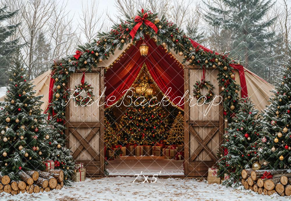 Kate Snow Christmas Tent Wood Backdrop Designed by Emetselch