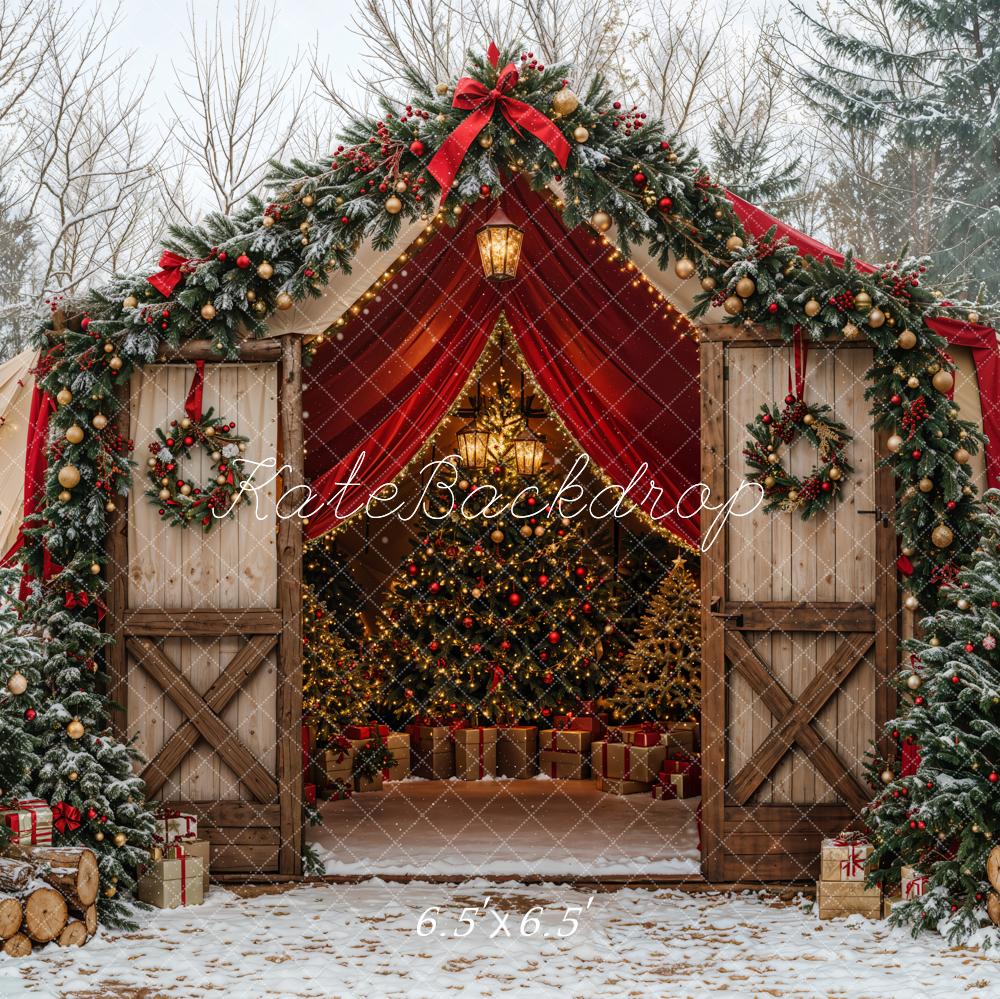 Kate Snow Christmas Tent Wood Backdrop Designed by Emetselch