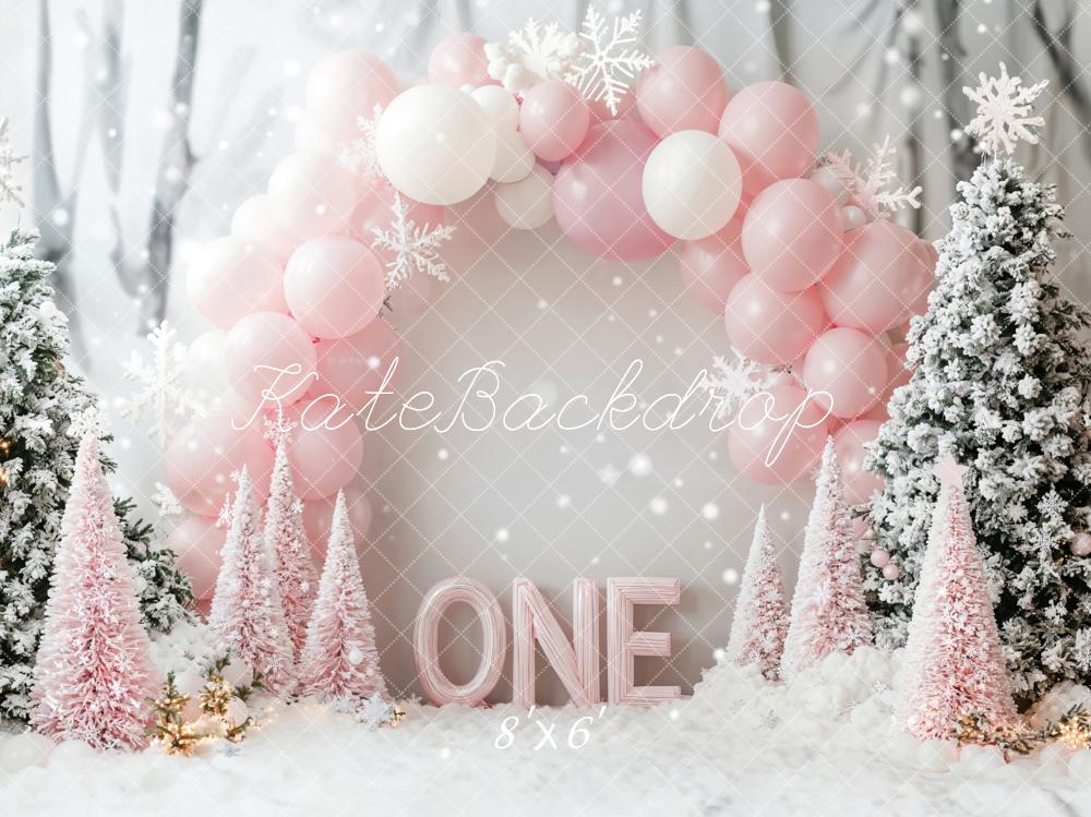 Kate Pink 1st Christmas Snow Backdrop Designed by Emetselch - Kate Backdrop AU