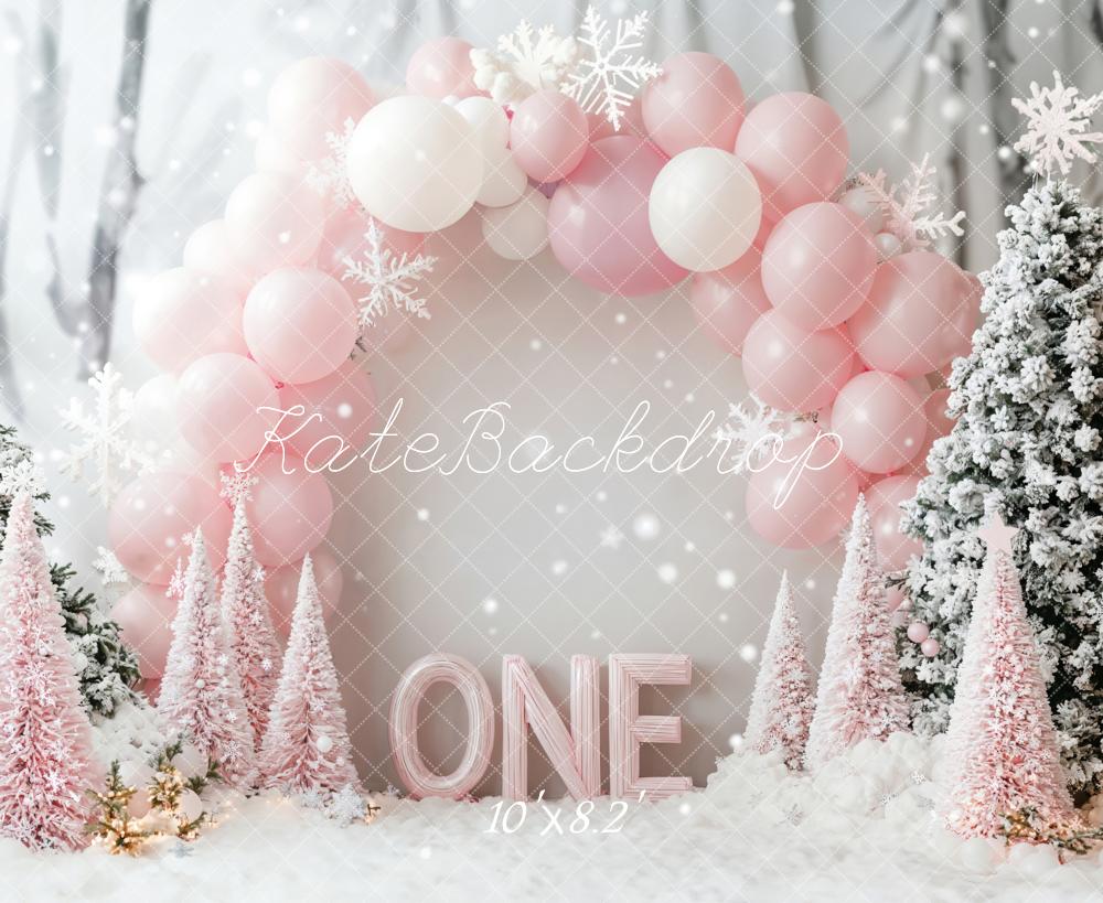 Kate Pink 1st Christmas Snow Backdrop Designed by Emetselch - Kate Backdrop AU