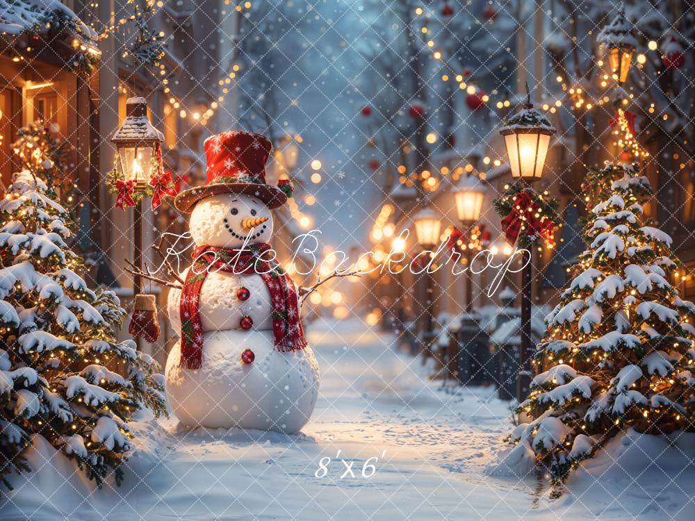 LONSALE Kate Snowman Street Christmas Backdrop Designed by Emetselch - Kate Backdrop AU