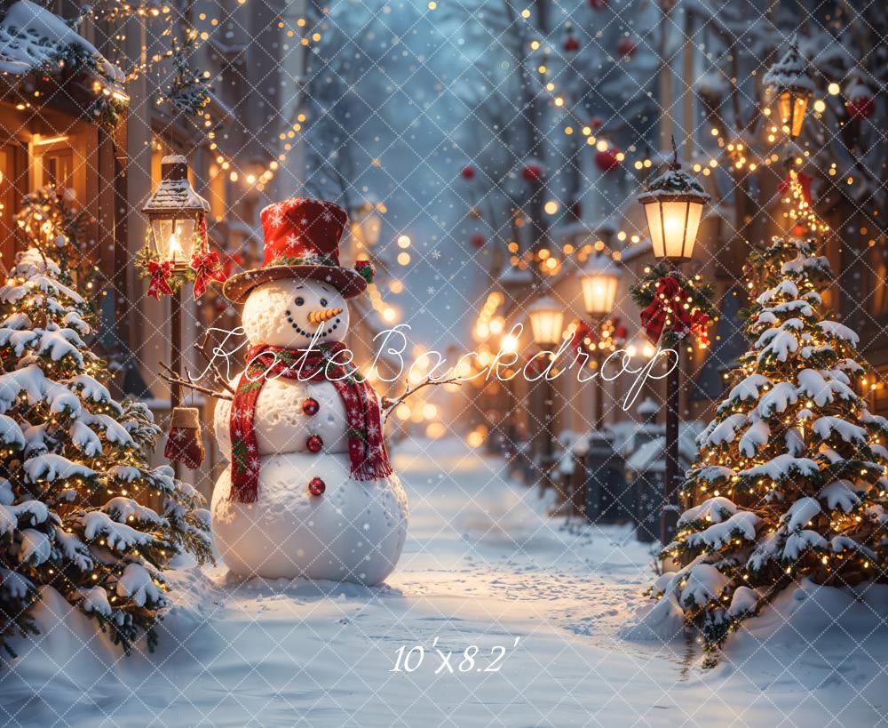 LONSALE Kate Snowman Street Christmas Backdrop Designed by Emetselch - Kate Backdrop AU